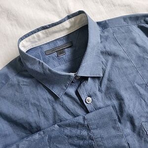 John Varvatos Shirt Mens Size L Button Up Long Sleeve Dress Shirt Blue Cotton